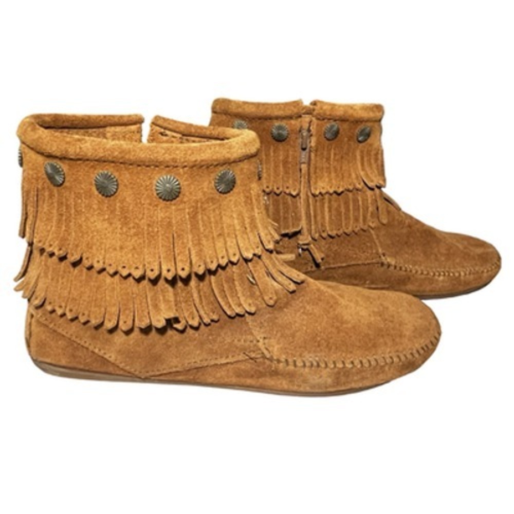 Minnetonka Boots Womens Size 9 Brown Suede Fringe Ankle Moccasin Booties 692